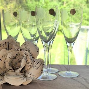 Elegant Vintage Etched Champagne Flutes Set Of Six